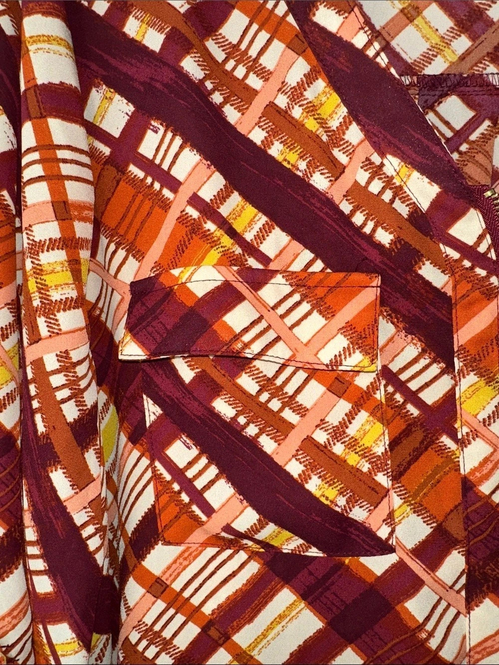 Cato Plaid 1/4 Zip Front Blouse in Orange & Brown Size XL - Picture 5 of 6